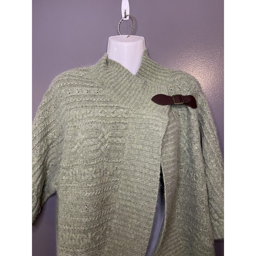 Fenn Wright Manson Cardigan Women Med Rabbit Hair Green Buckle Mock Short Sleeve